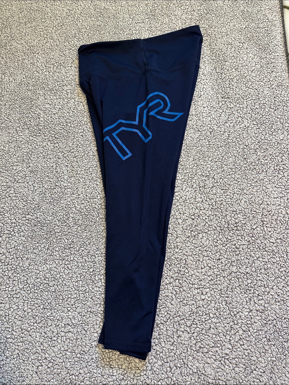 Womens TYR Navy and Bright Blue Logo Performance Leggings